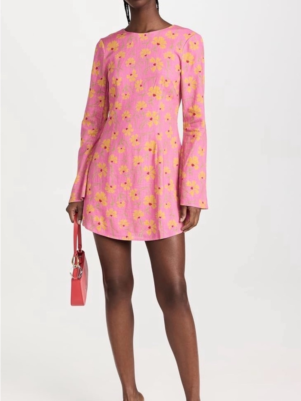 Bright Pink Floral Long-Sleeve Mini Dress